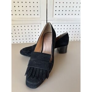 J. Jill Juliette Black Suede Leather Kiltie Block Mid Heel Pumps Women's 9